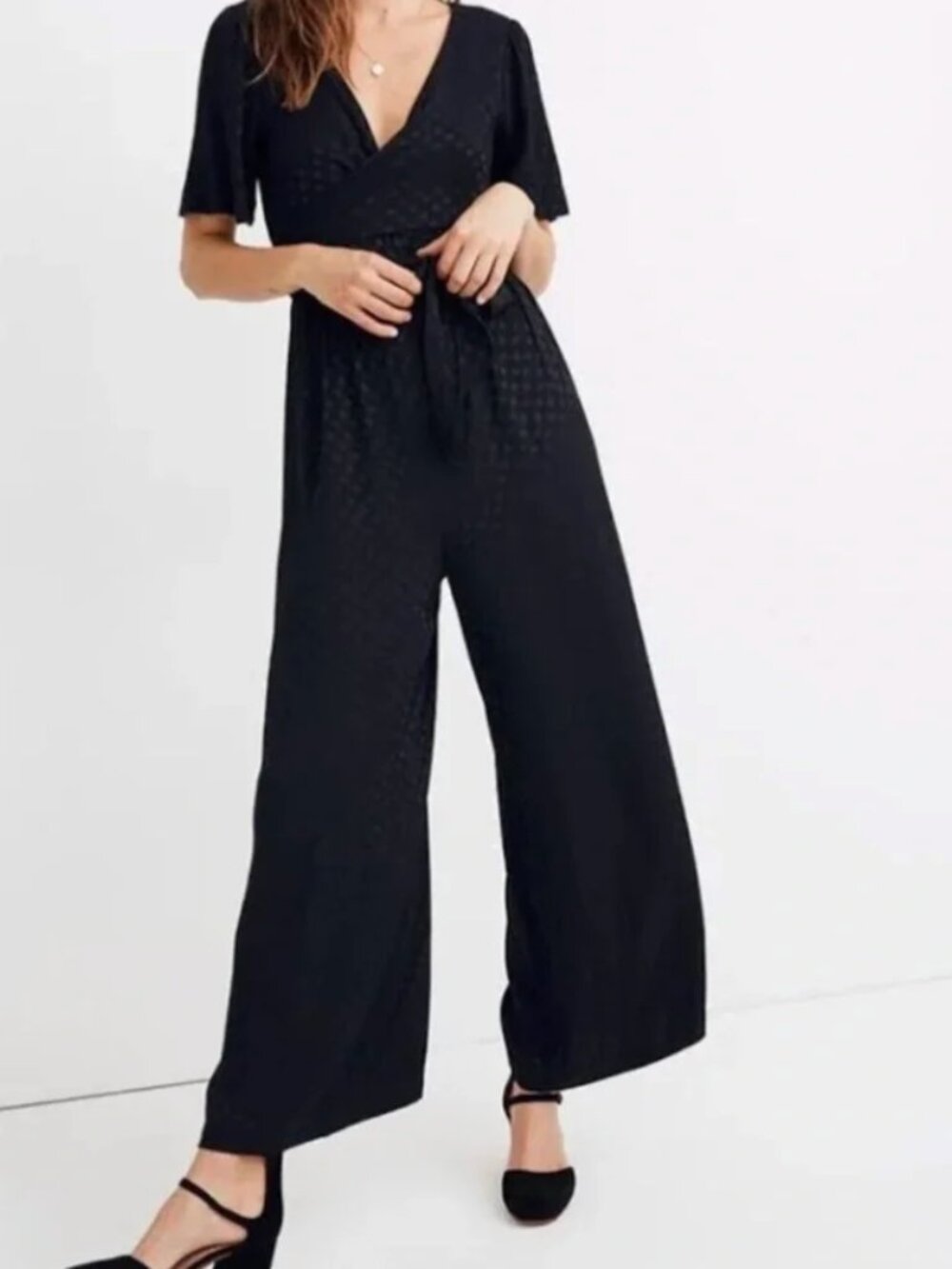 Madewell Black Textured Dot Jumpsuit